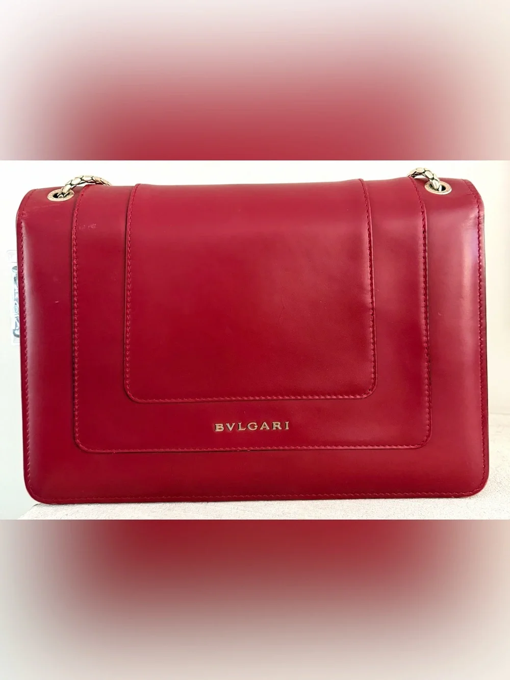BVLGARI Serpenti Forever Ruby Red Leather Shoulder Bag Snake Chain Pristine - Picture 4 of 13